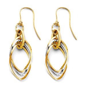 Hanging Hollow Tube Earrings in 14K Yellow & White Gold