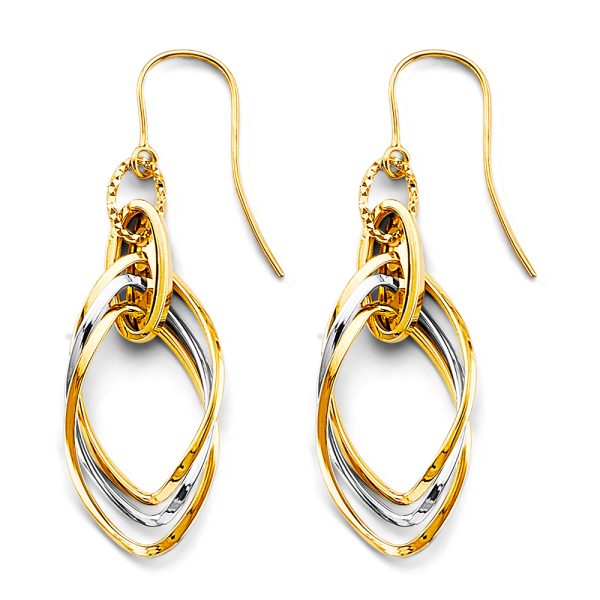 Hanging Hollow Tube Earrings in 14K Yellow & White Gold