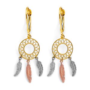 Dream Catcher Drop Earrings in 14K White, Yellow & Rose Gold