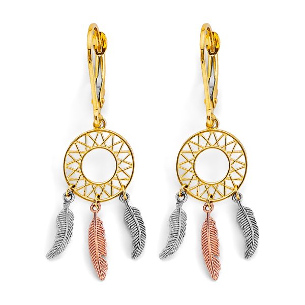 Dream Catcher Drop Earrings in 14K White, Yellow & Rose Gold