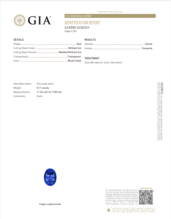 GIA Oval Cut Modified Brilliant Loose Tanzanite 5.11 Carats - Image 2