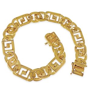 Men's 9.0" Greek Key & Tiger Eye Bracelet in 14K Yellow Gold