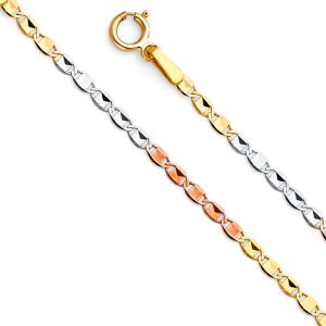 18" 1.6 mm Mariner Chain in 14K Yellow, Rose & White Gold