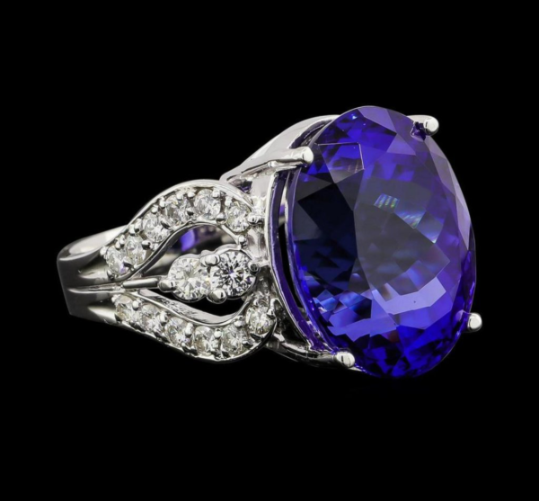 GIA 19.49 ct. Tanzanite & Diamonds Fashion Ring in 14K White Gold
