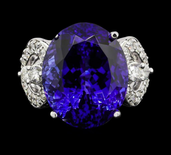 GIA 19.49 ct. Tanzanite & Diamonds Fashion Ring in 14K White Gold - Image 2