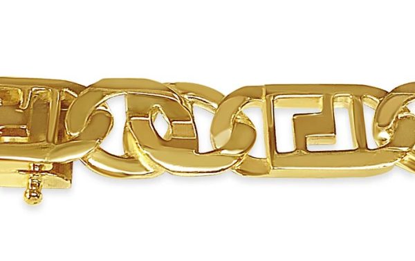 Men's 9.0" Greek Key & Tiger Eye Bracelet in 14K Yellow Gold - Image 2