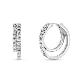 Women's 0.65 ct. Natural Round Diamonds Double Hoop Earrings in 14K White Gold