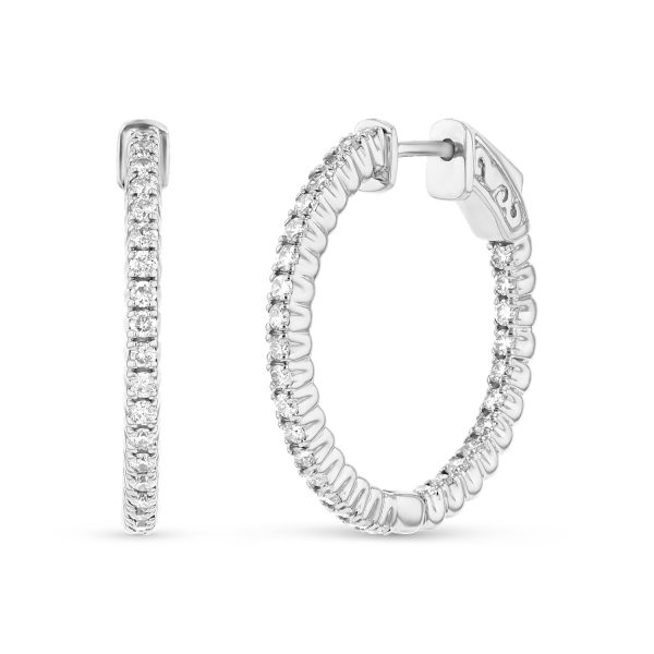 Women's 1.00 ct. Natural Round Diamonds Hoop Earrings in 14k White Gold - Image 2