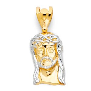 Jesus Christ Head Pendant in 14K Yellow Gold & White Gold
