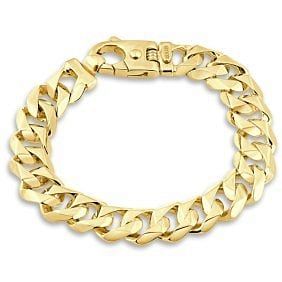 Men's 8.5" 13.0 mm Cuban Flat Link Bracelet In 14k Yellow Gold