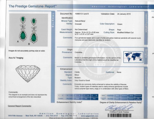 AGL Colombian Emerald & Diamond Necklace & Earring Suite In Platinum - Image 4
