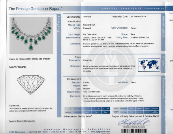 AGL Colombian Emerald & Diamond Necklace & Earring Suite In Platinum - Image 5