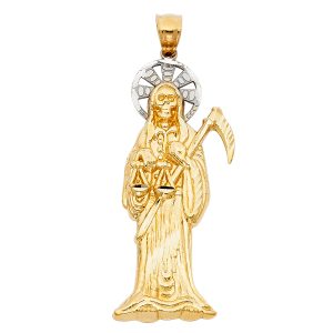 Santa Muerte Pendant in 14k Yellow & White Gold