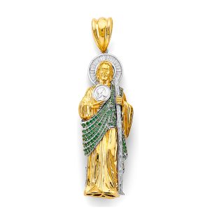 St. Jude Thaddeus 2.00 ct. Diamonds & Emeralds Pendant in 14K Yellow & White Gold